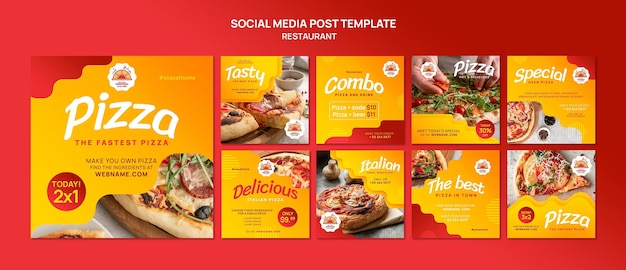 Бесплатный PSD Коллекция постов в социальных сетях пиццерии
