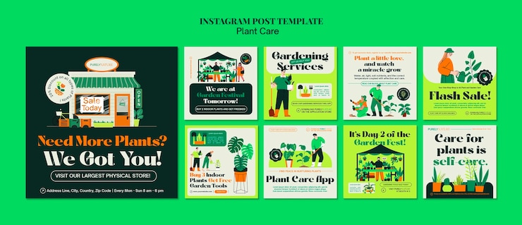 Free PSD plant care instagram posts template