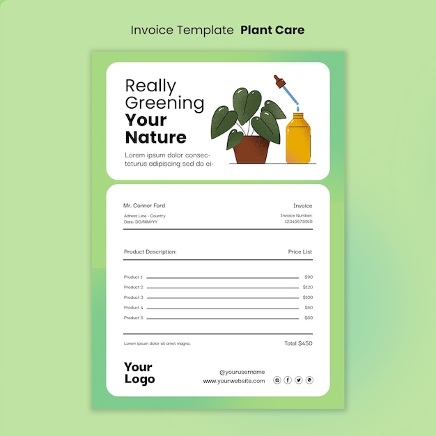 Plant care invoice template