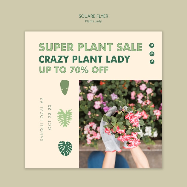 Free PSD plant lady square flyer style