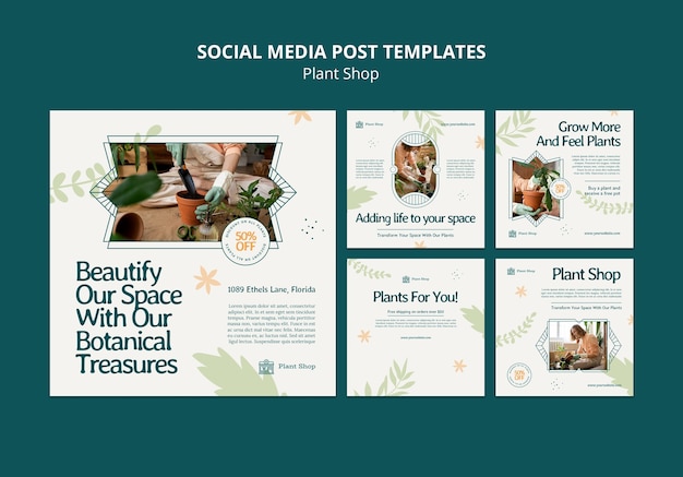 PSD gratuito modello di post di instagram del negozio di piante