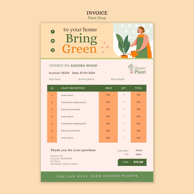 Free PSD plant shop invoice template