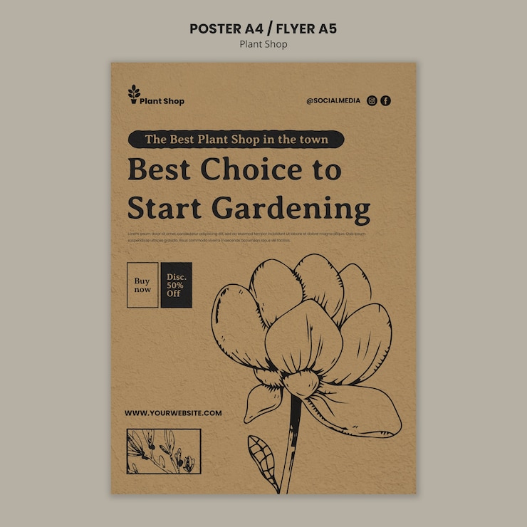 Free PSD plant shop poster template