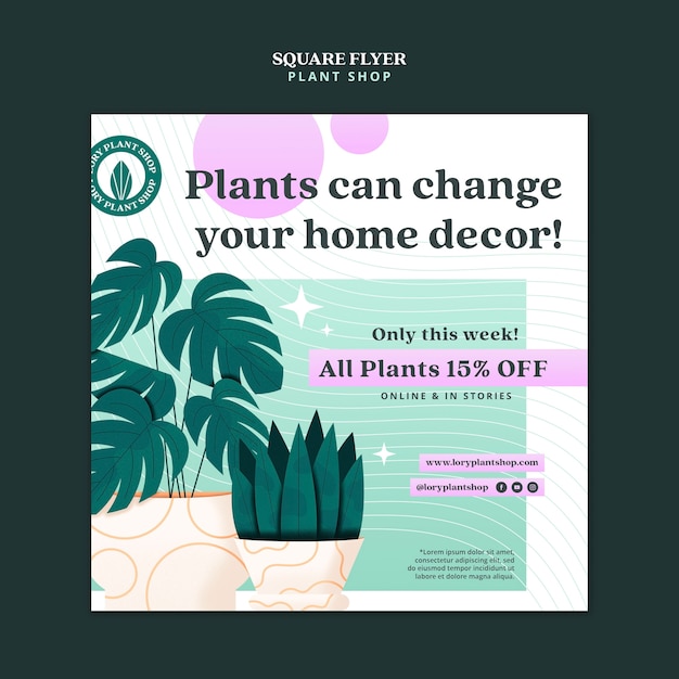 Plant shop square flyer template