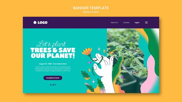 Planting trees event landing page template with abstract shapes