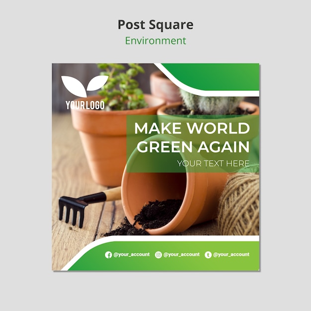 PSD gratuito piante in vaso al chiuso post modello quadrato