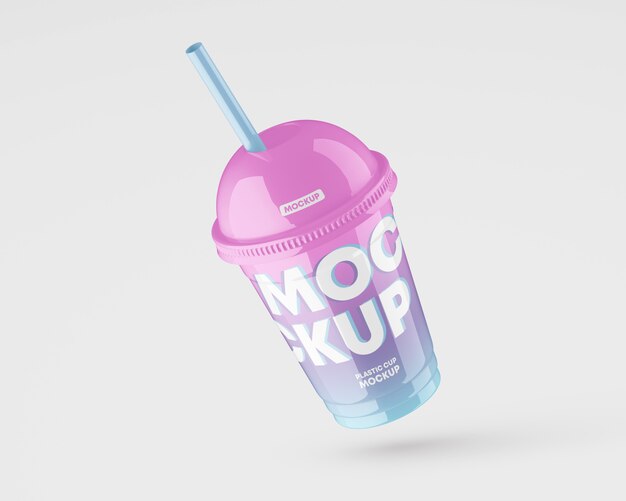 Premium PSD Plastic travel cup with straw