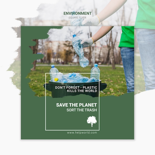 Free PSD plastic kills the earth square poster template