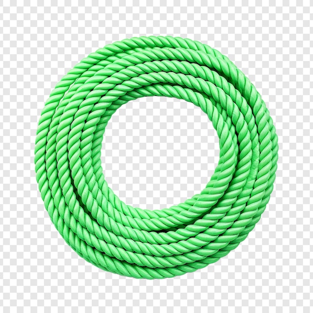 PSD gratuito una corda di plastica di colore verde è arrotolata e posta isolata su uno sfondo trasparente