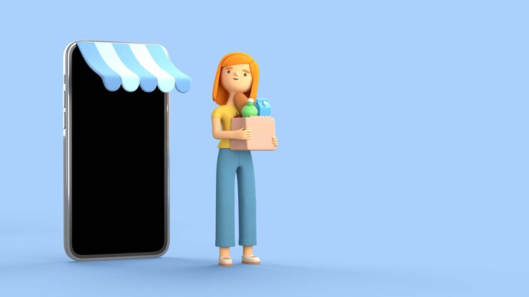 Free PSD plastic woman with smartphone mockup