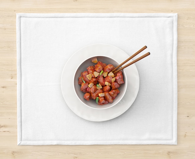 Free PSD plate with asian food and chopsticks