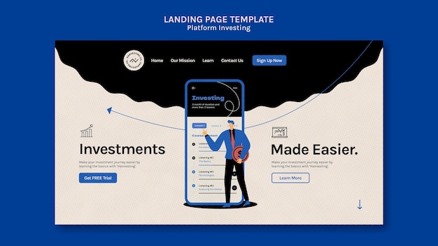 PSD gratuito modello di landing page per gli investimenti in piattaforma platform