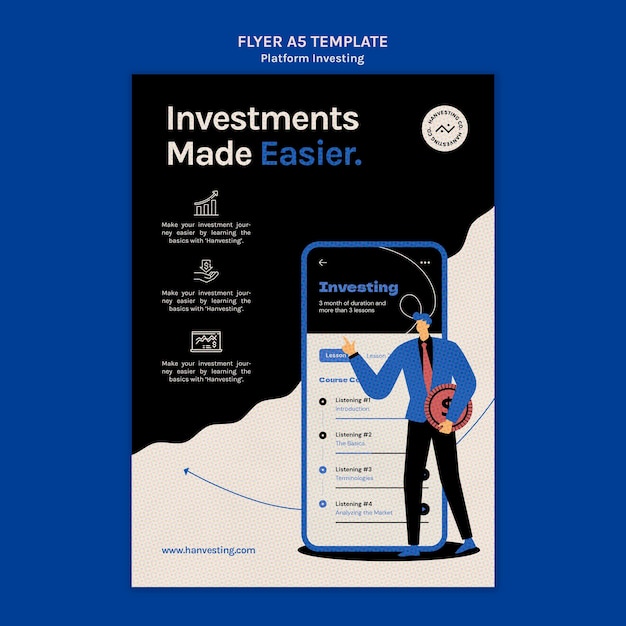 Modello di volantino verticale di investimento della piattaforma