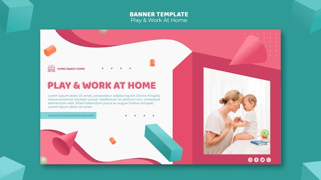 Play & work at home concept banner template