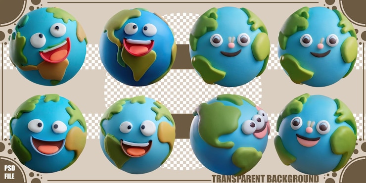 Free PSD playful earth characters for creative projects