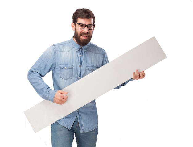 Playful man with blank sign