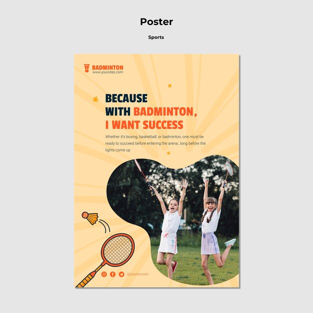 Playing badminton poster template