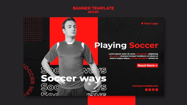 Playing soccer banner template