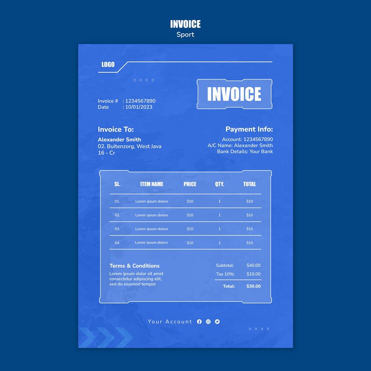 Free PSD playing sport invoice template