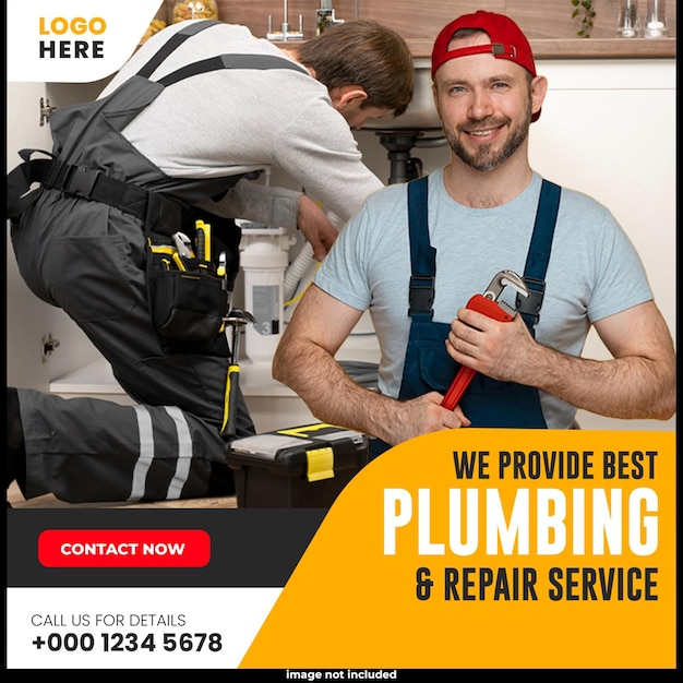 Plumbing service flyer social media post web banner template design