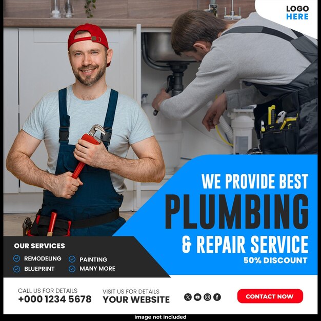plumbing service flyer social media post web banner template design