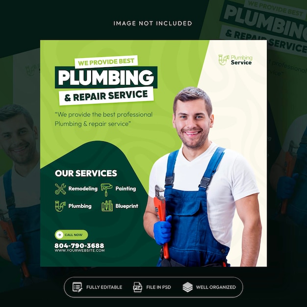 Free PSD plumbing service flyer social media post web banner template design