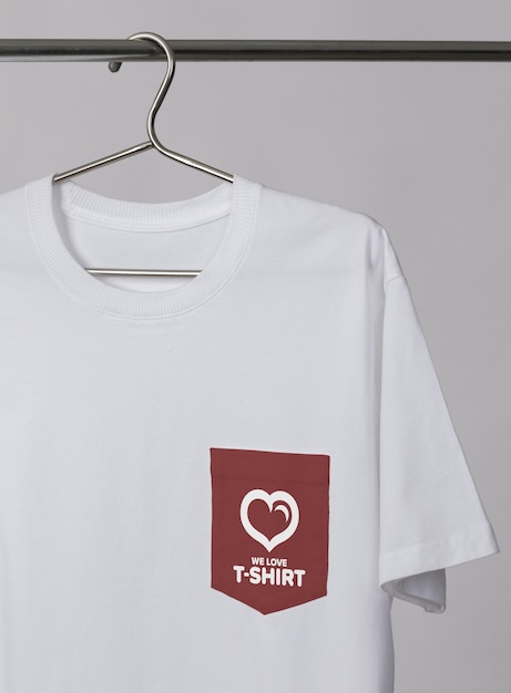 Pocket t-shirt mockup on a hanger