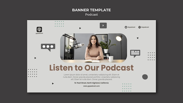 Free PSD podcast banner template with photo