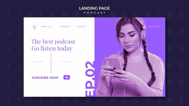 Free PSD podcast concept landing page template