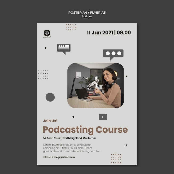 Free PSD podcast poster template with photo