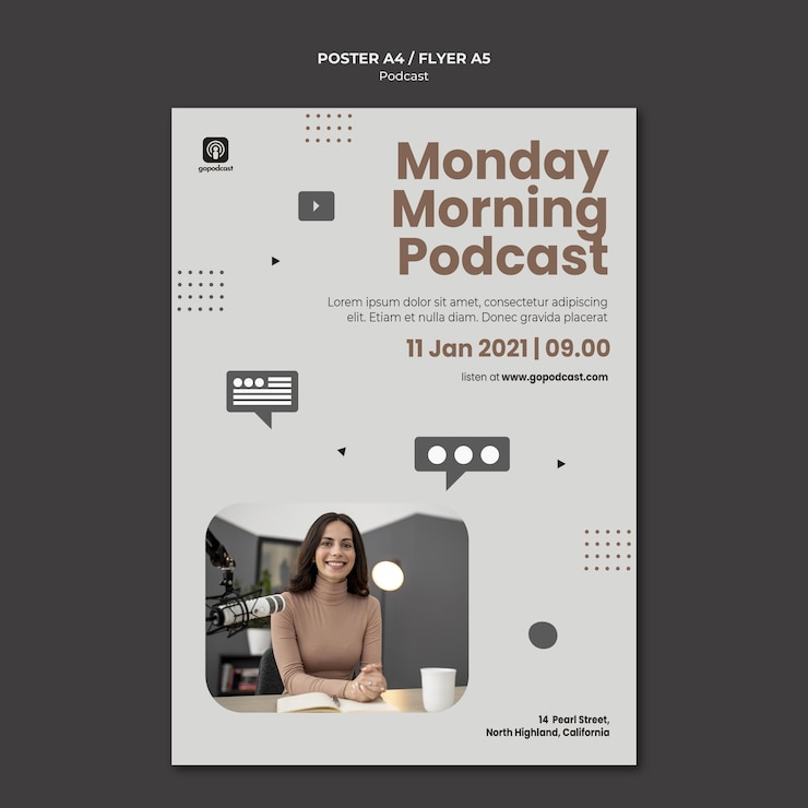 Free PSD podcast poster template with photo