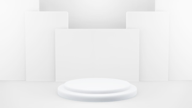 製品プレゼンテーションのための抽象的な白い構成の表彰台3dレンダリング3dイラスト