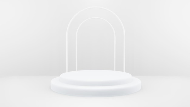 Free PSD podium in abstract white composition for product presentation 3d render 3d illustration