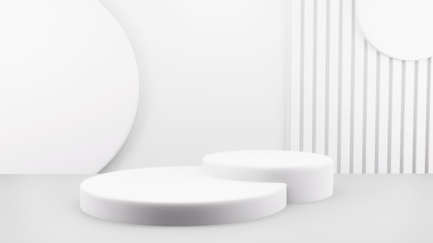 Бесплатный PSD Подиум в абстрактной белой композиции для презентации продукта 3d визуализация 3d иллюстрация