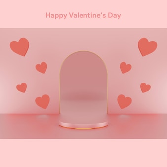 Podium pink with love icon in pink background for valentine  product  flyer  business  3d