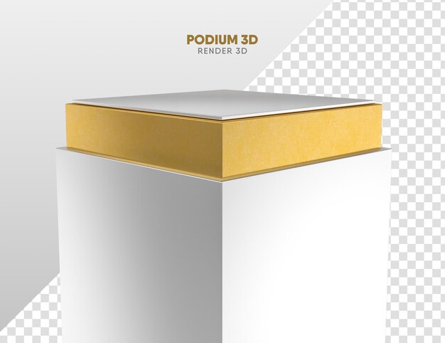 Podium white and gold realistic 3d render for graphic composition on transparent background Premium Psd