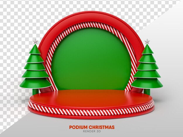 Podium with christmas tree and cartoon stage for christmas composition 3d render
