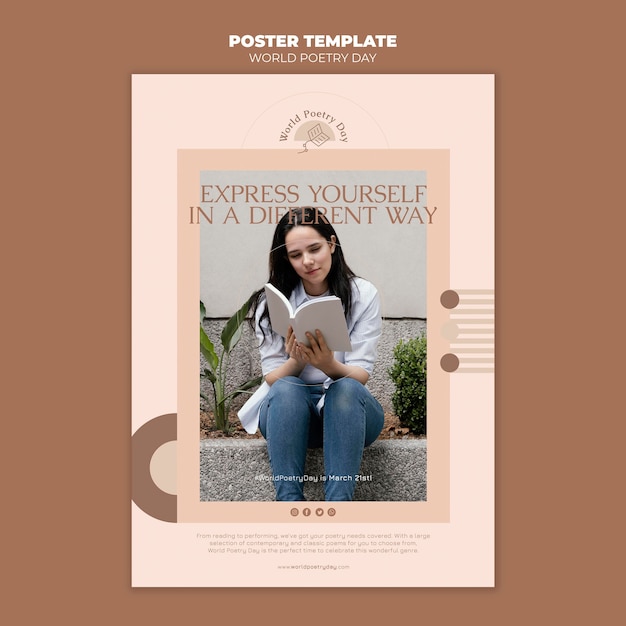 Free PSD poetry day print template with photo