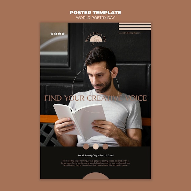 Free PSD poetry day print template with photo