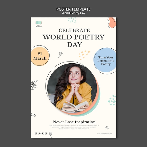 Free PSD poetry day print template with photo