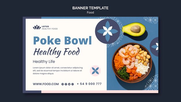 Poke bowl meal banner design template