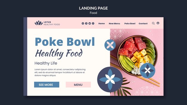 Poke bowl meal landing page design template