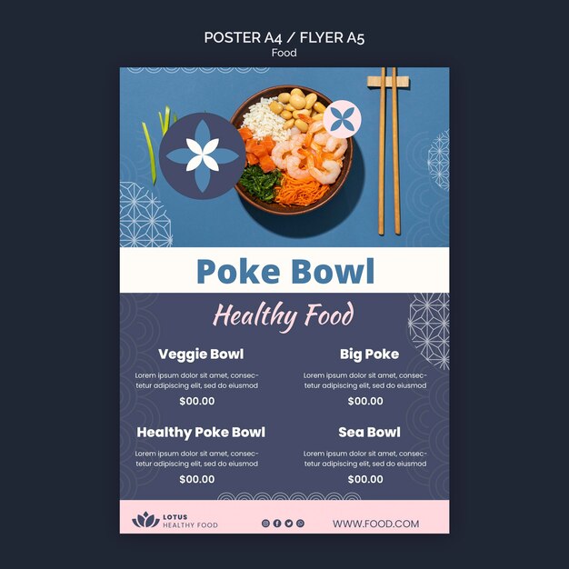 Poke bowl meal poster design template