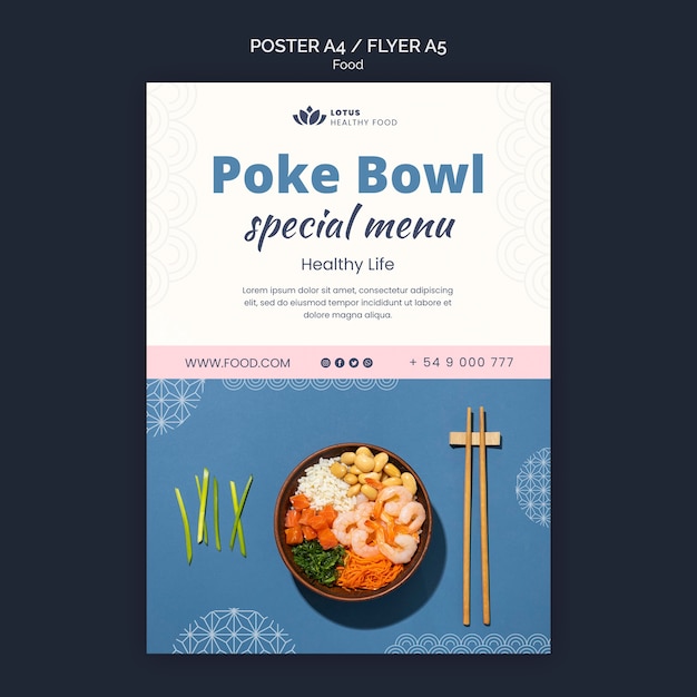 Шаблон оформления плаката еды Poke Bowl