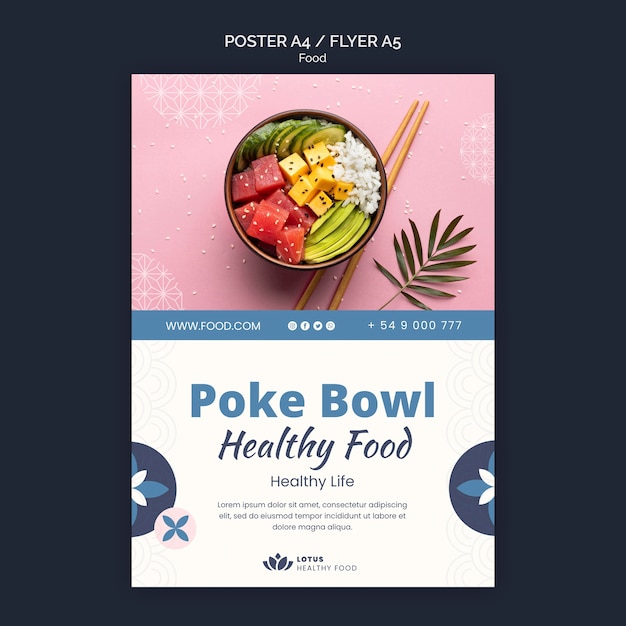 Шаблон оформления плаката еды Poke Bowl