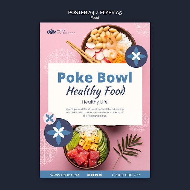 Poke bowl meal poster design template