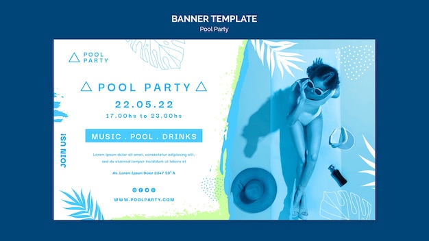 PSD gratuito modello di banner orizzontale per feste in piscina