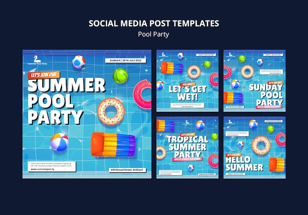 プールパーティーのInstagramの投稿のデザインテンプレート