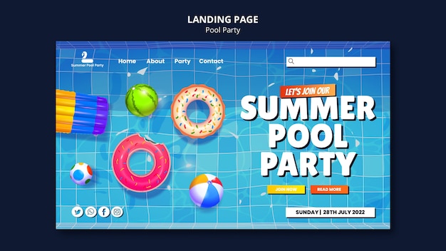 Free PSD pool party landing page design template