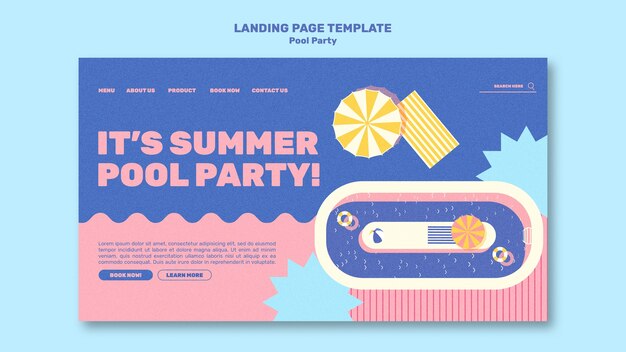 Pool party landing page design template